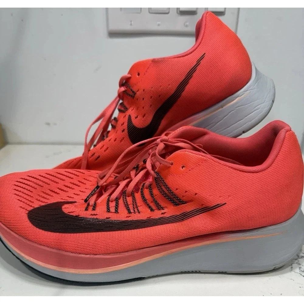 Nike Zoom Fly Racing Women 11 Neon Orange Black White Mesh Lightweight Sneaker
